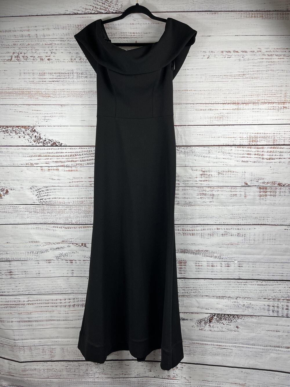 Betsy & Adam Dress Women's 6 Black Off Shoulder Cowl Neck Evening Gown Made USA